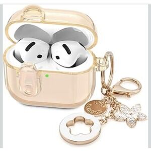 Clear Gold AirPods Case with Keychain Charm Anti-Fall Protective Cover